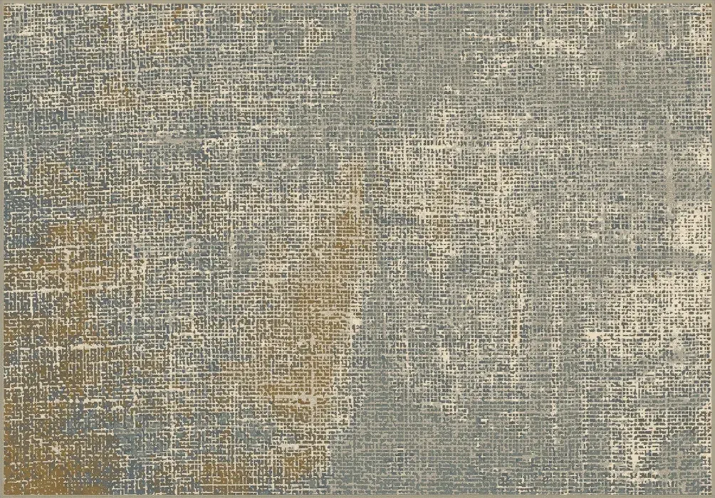 Custom rug Rapeseed, jute-like texture fading blue-grey to ochre