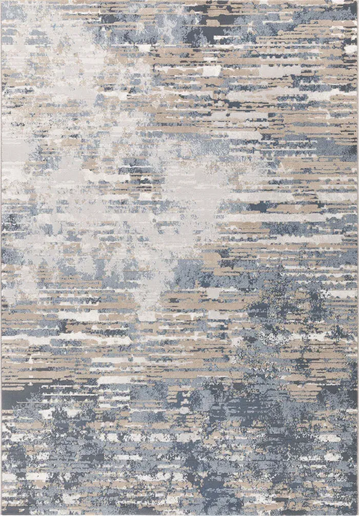 Custom rug Graphite, abstract bands in grey, taupe and off-white