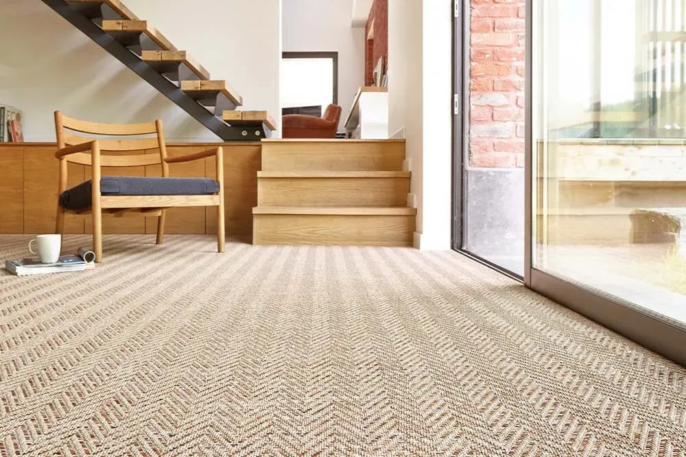 Custom rug Jute, beige chevron braid in an industrial entrance