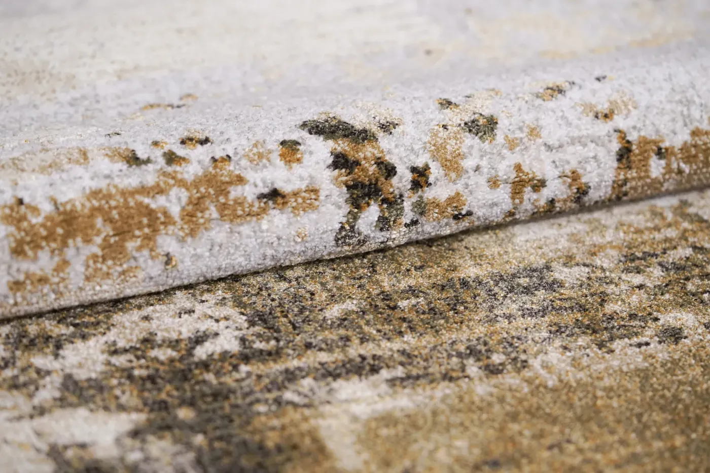 Custom rug Tan, marbled loop pile in ivory, ochre and charcoal