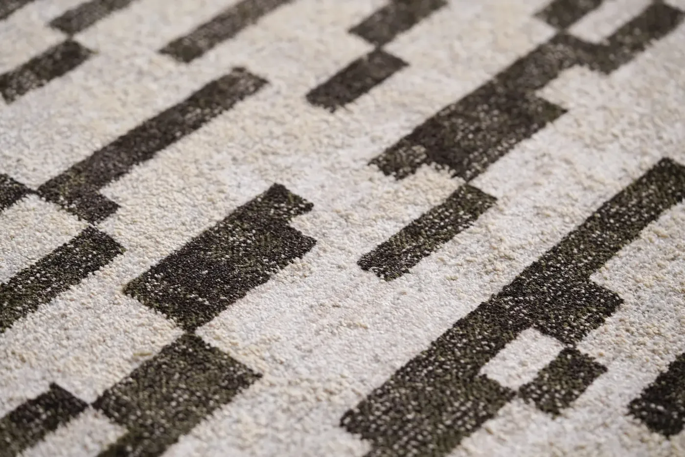 Custom rug Granite, charcoal stepped blocks on an ivory ground
