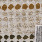 Custom rug Rattan, black and ochre chevrons on beige loop pile