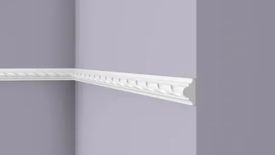 Carved wave cornice Basalt mitred at a wall corner