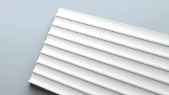 Fluted wall panel with wide rounded ribs, seen at an angle