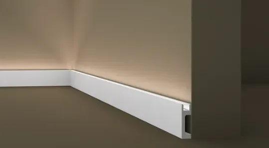 Skirting board with LED channel Soot lighting the floor edge