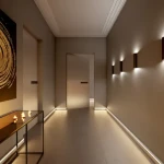 Profiled skirting board with LED channel, warm amber glow