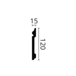 Tall flat skirting board in deep grey with visible fixing clip