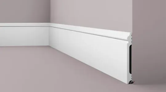Tall skirting board with cable clip, deep grey, at floor level