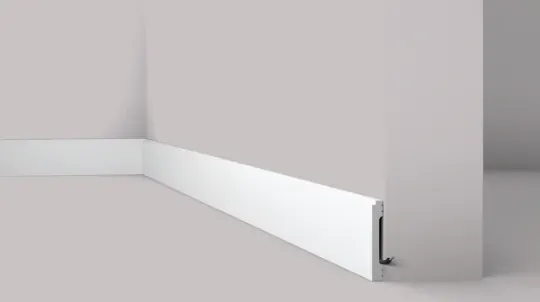 Tall gloss skirting board showing rear cable channel