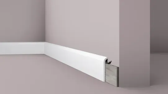 Cable skirting board with clip-on cover and rounded top