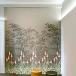 Curved ceiling cornice for indirect lighting, warm glow on ceiling