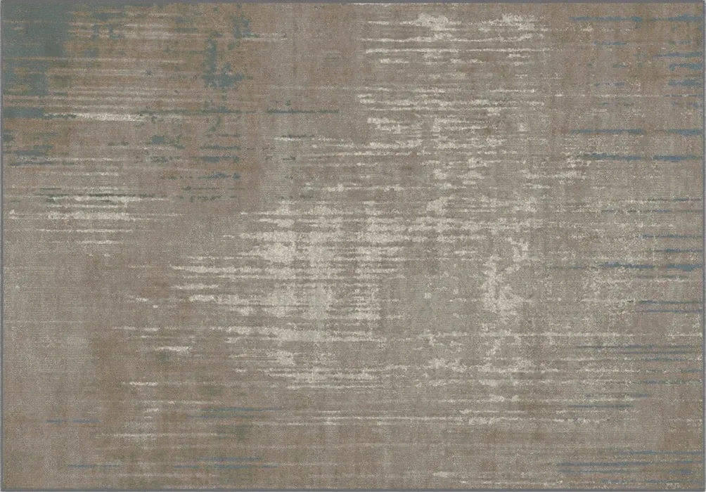 Rug Nutmeg, abstract ochre and taupe pattern with blue-grey streaks