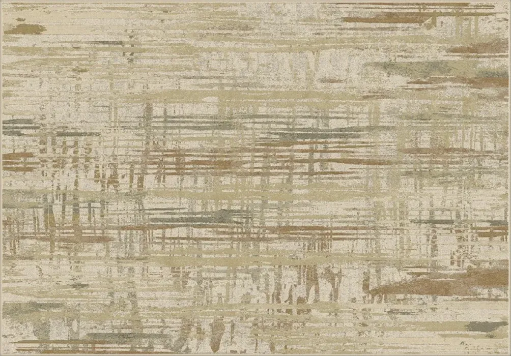 Rug Sandstone, cream ground with ochre and rust brushstroke lines