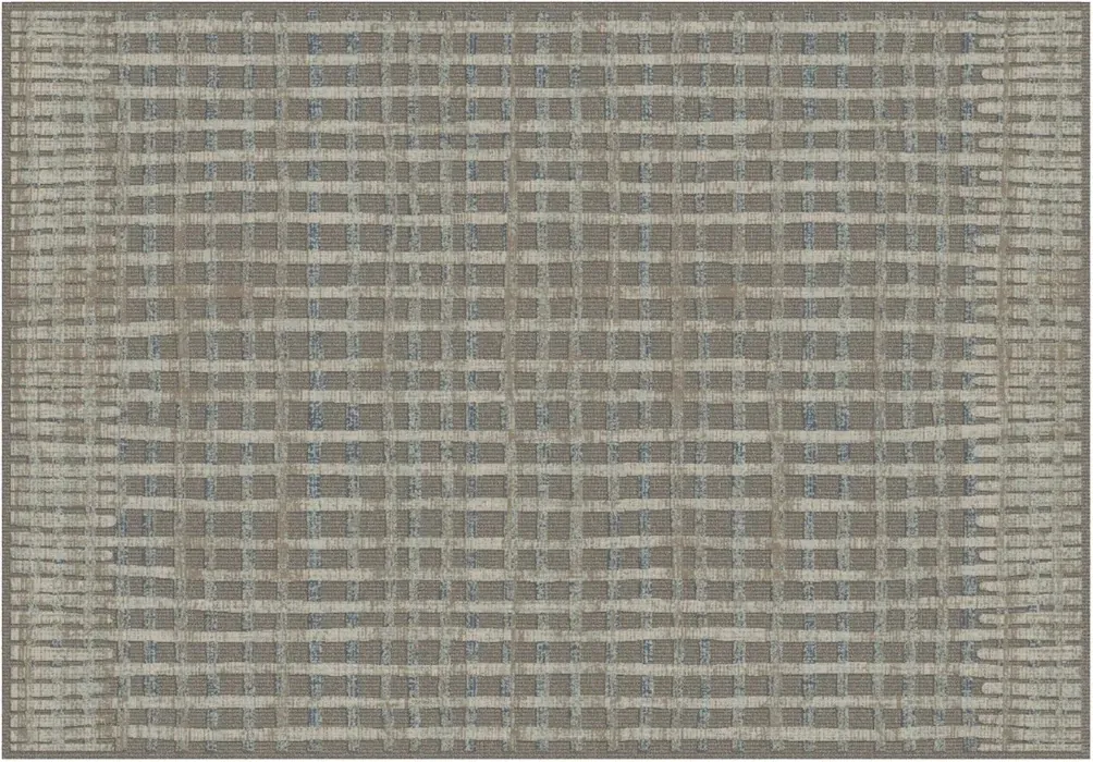 Rug Gravel, grey and ecru grid with a plain border