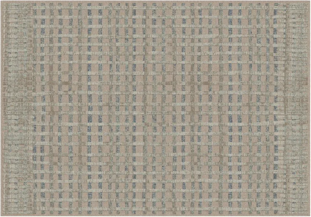 Rug Reed, beige and blue-grey basket-weave geometric pattern