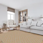 Rug Dune, ochre diamond lattice on a beige ground