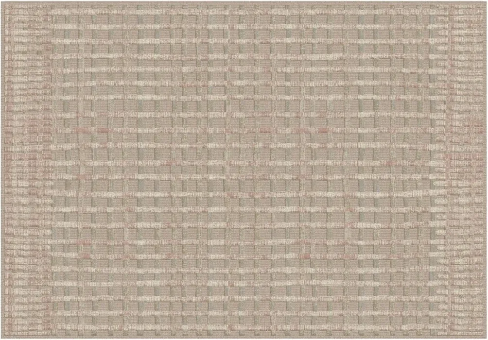 Rug Heather, beige and taupe woven squares with pink threads