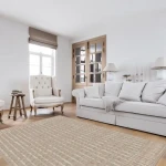 Rug Heather, beige and taupe woven squares with pink threads