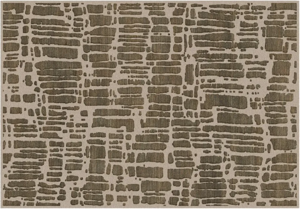 Rug Thatch, dry-stone pattern in brown and olive on beige