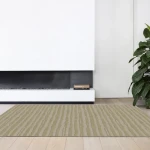 Rug Wicker, irregular olive green and beige vertical stripes