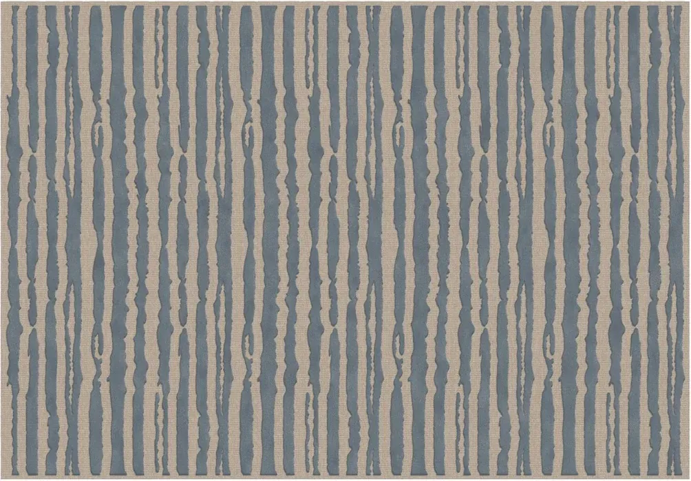 Rug Plait, blue-grey vertical stripes on light beige