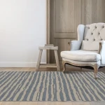 Rug Plait, blue-grey vertical stripes on light beige