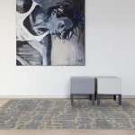 Rug Smoke, blue-grey stone blocks on a taupe ground
