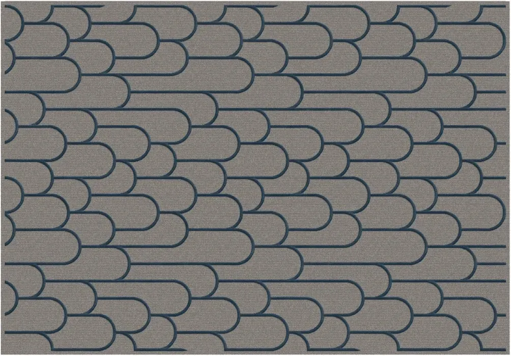 Rug Basalt, midnight-blue interlocking arches on a grey-taupe ground