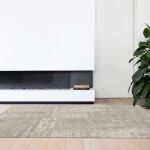 Rug Bamboo, abstract washed grey and beige grid pattern