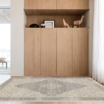 Rug Rattan, beige and ivory medallion with floral border