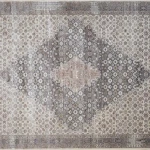 Rug Rattan, beige and ivory medallion with floral border