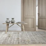 Rug Steel, grey floral rug with palmettes and scrolled border