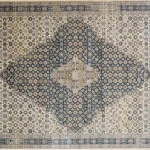 Rug Platinum, indigo medallion with beige florals on ivory