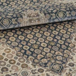 Rug Platinum, indigo medallion with beige florals on ivory
