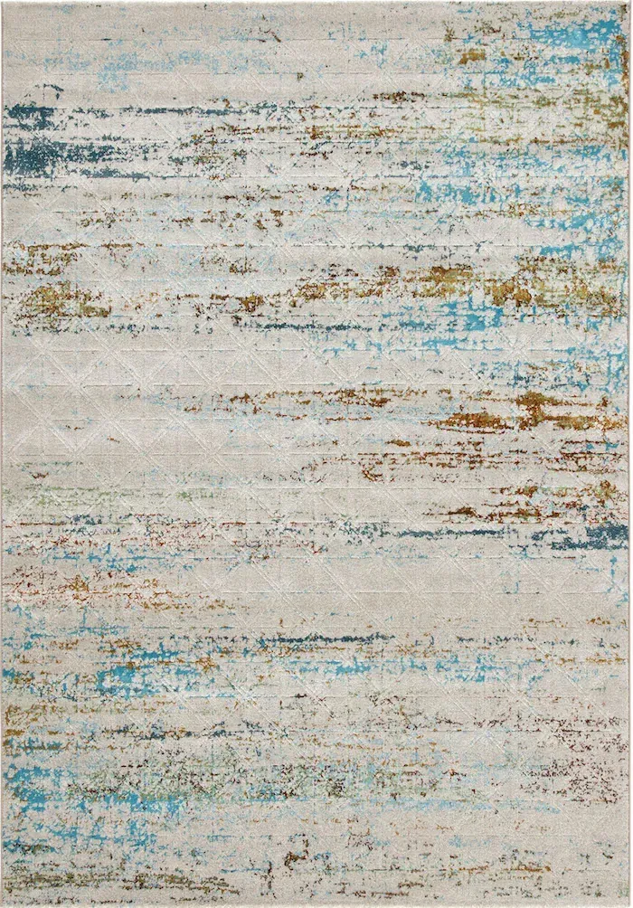 Rug Schist, worn light tones with blue and ochre