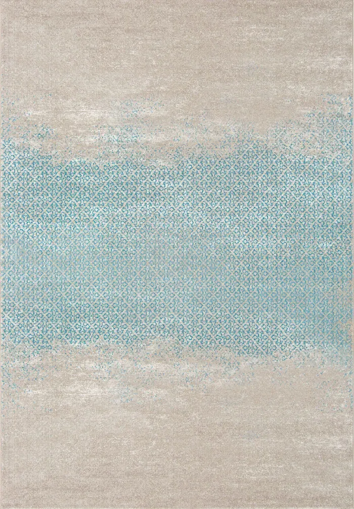 Rug Navy, blue-green geometric band on a beige ground