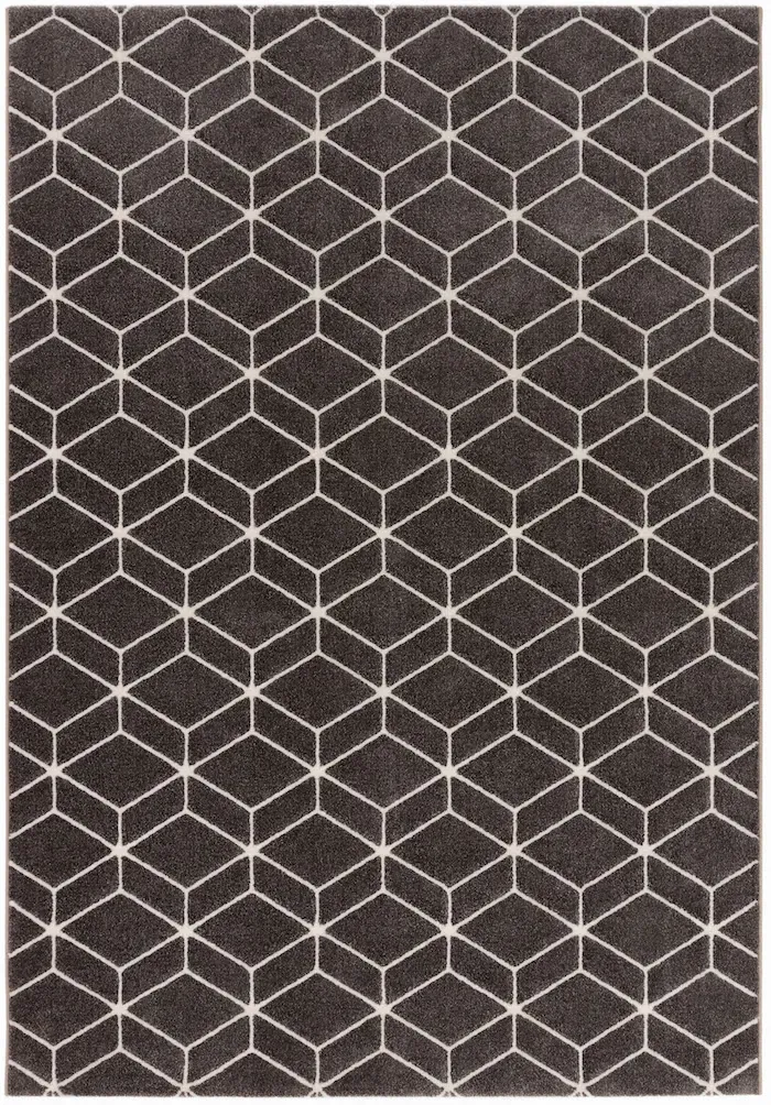 Rug Bark, white geometric cubes on charcoal grey