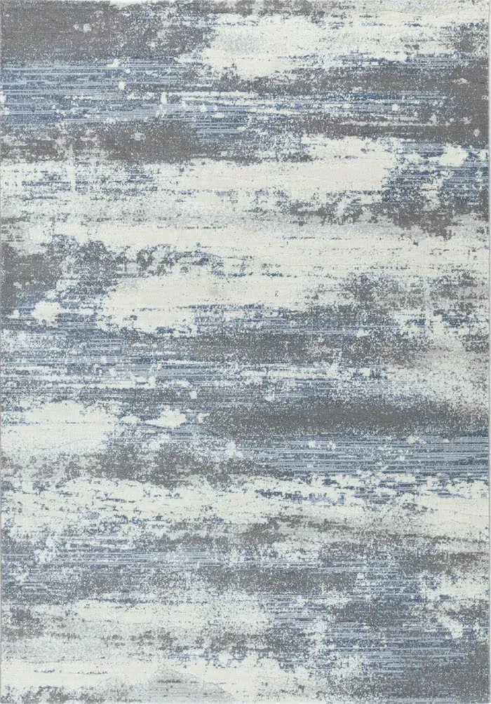 Rug Chrome, charcoal and slate blue streaked abstract rug