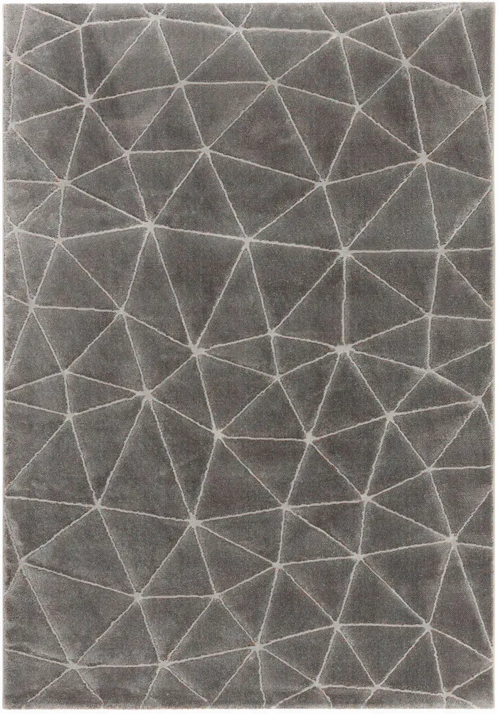 Rug Downpour, pale triangular lines on a grey ground