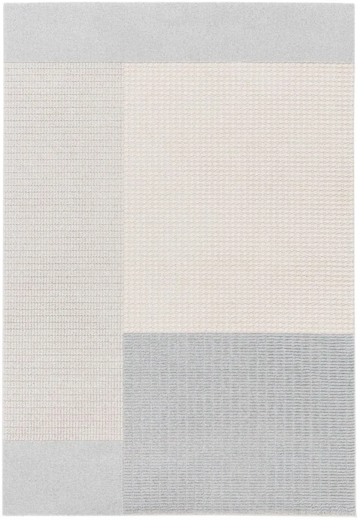 Rug Grisaille with grey and ecru textured rectangular blocks