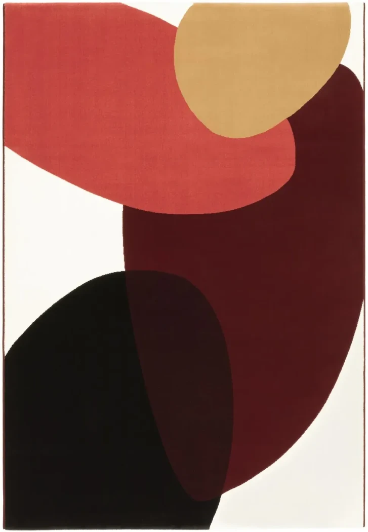 Rug Raspberry, red, burgundy and black abstract shapes on ivory