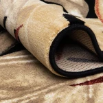Rug Silt, beige and terracotta tropical leaves on black