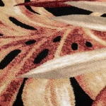 Rug Silt, beige and terracotta tropical leaves on black