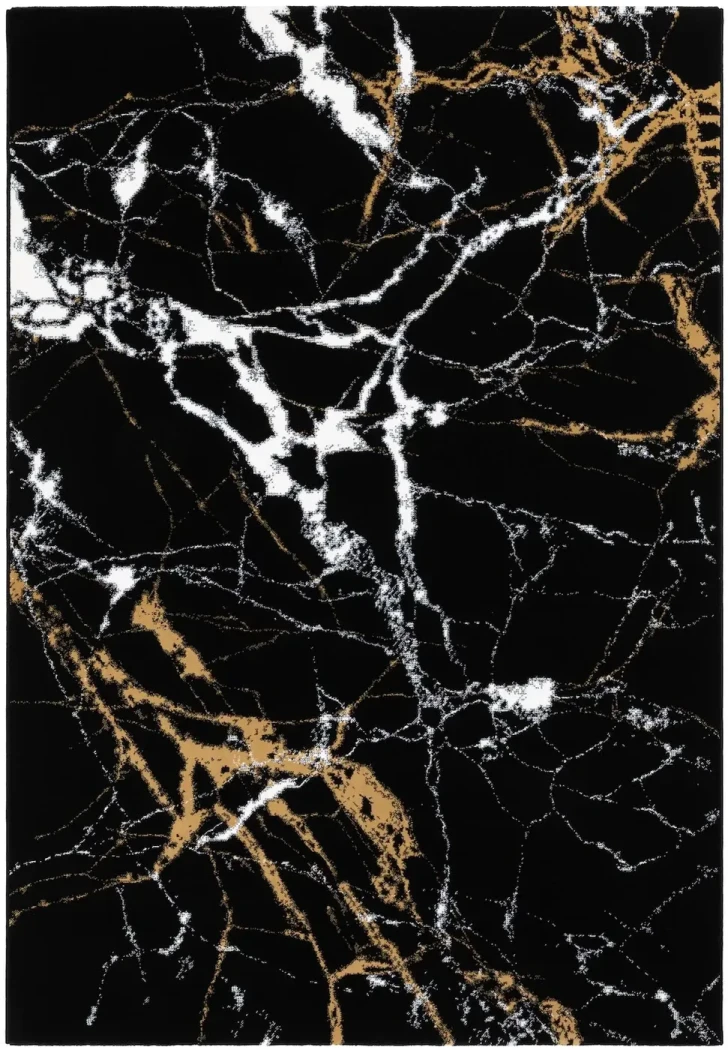 Rug Intense Concrete, black marble effect with white and gold veins