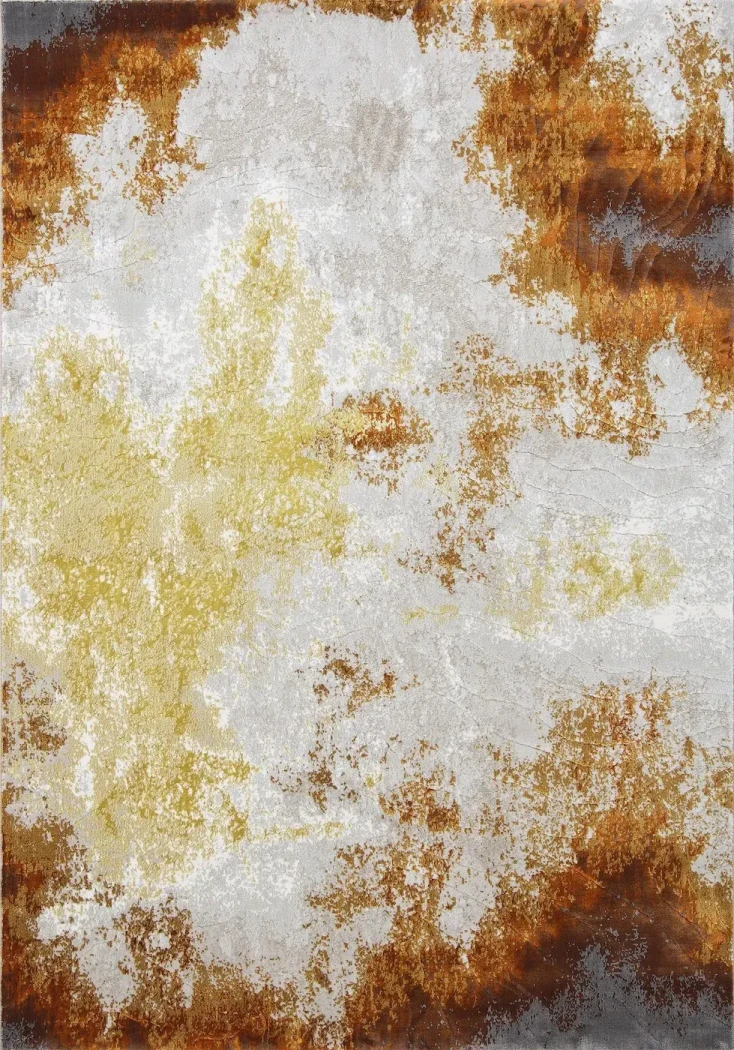 Rug Tan, ochre and rust brown abstract wash on light ground