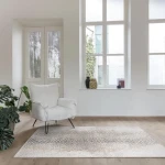 Rug Veiled Dawn with fine grey and beige stripes