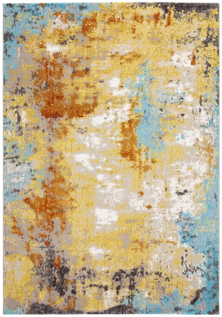 Rug Soft Bark with mustard, blue and terracotta abstract shapes