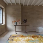 Rug Soft Bark with mustard, blue and terracotta abstract shapes