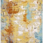 Rug Soft Bark with mustard, blue and terracotta abstract shapes