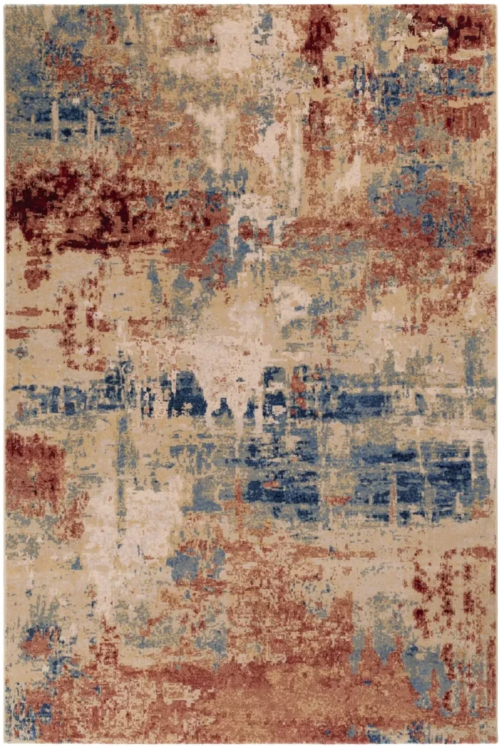 Rug Buckwheat with an abstract rust, blue and beige blend